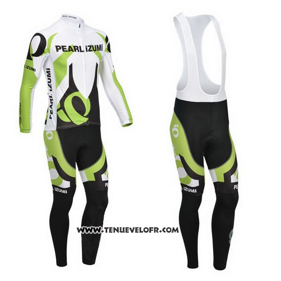 2013 Maillot Ciclismo Pearl Izumi Blanc et Vert Manches Longues et Cuissard